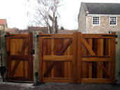 Gate T2Rear View of Iroco Timber  Electric Gates with Matching Side Gate Tickhill, Doncaster