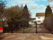 Gate 11 Bow top Gates with BFT automation and matching railings Moss, South Yorkshire 
